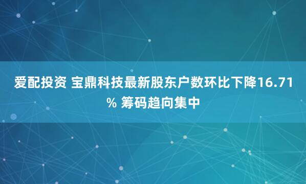 爱配投资 宝鼎科技最新股东户数环比下降16.71% 筹码趋向集中